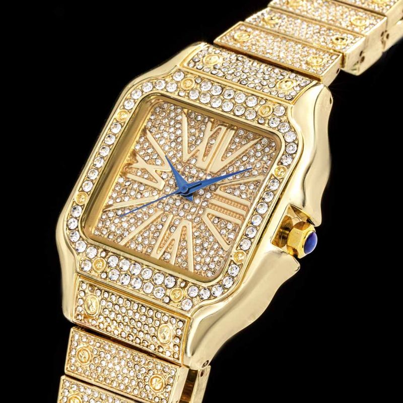 Iced Square Roman Numerals Watch & 3mm Tennis Bracelet Set in Gold Iced Square Roman Numerals Watch & 3mm Tennis Bracelet Set in Gold