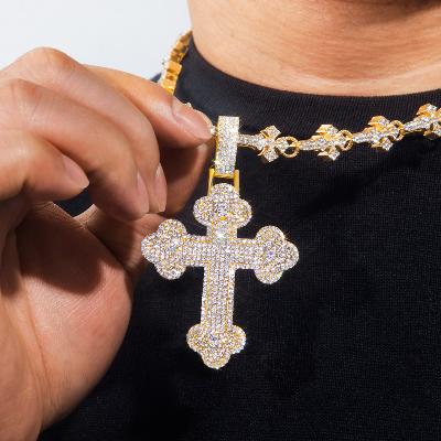 11mm Cross Link Chain + Micro Pave Cross Pendant in Gold
