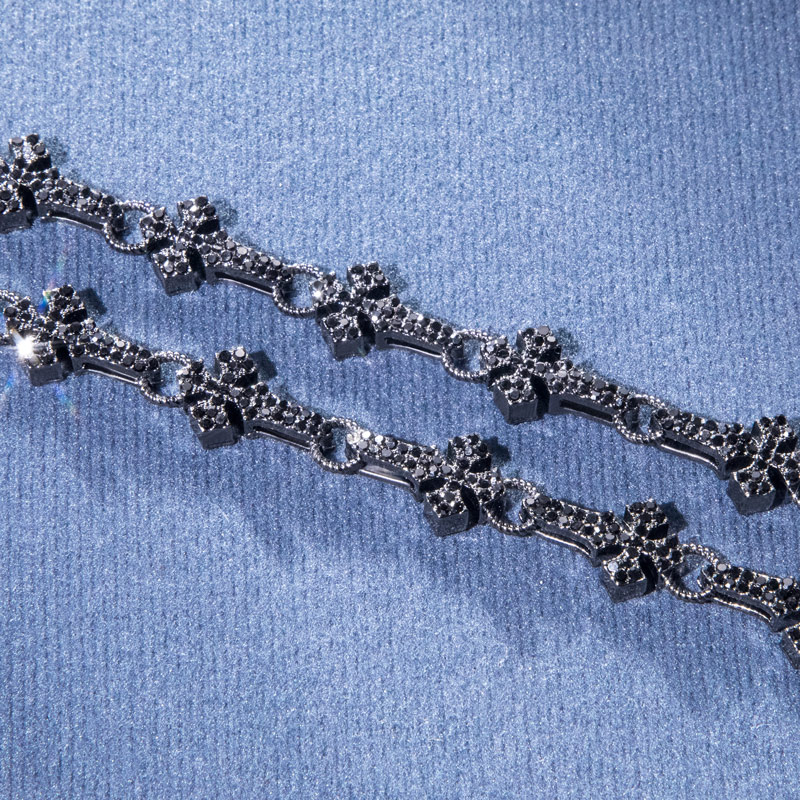 11mm Micro Pave Cross Link Chain & Bracelet Set in Black Gold