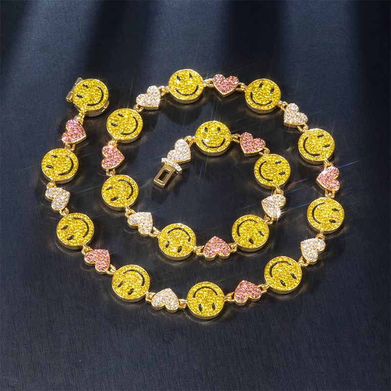 Smile Face & Heart Link Jewelry Set in Gold