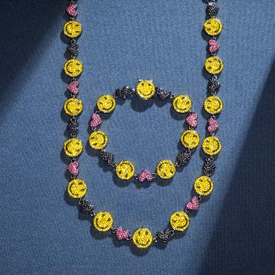 Smile Face & Heart Link Jewelry Set in Black Gold