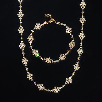 10mm Snowflake Link Chain & Bracelet Set in Gold