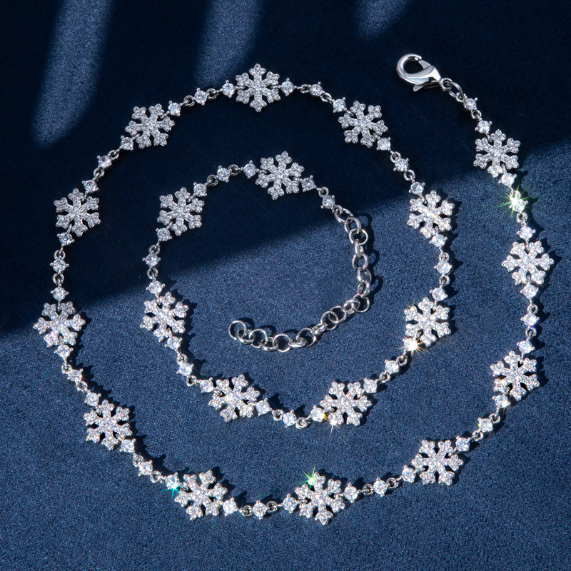 10mm Snowflake Link Chain & Bracelet Set in White Gold