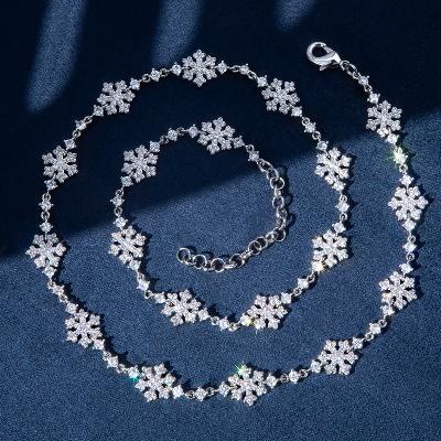 10mm Snowflake Link Chain & Bracelet Set in White Gold
