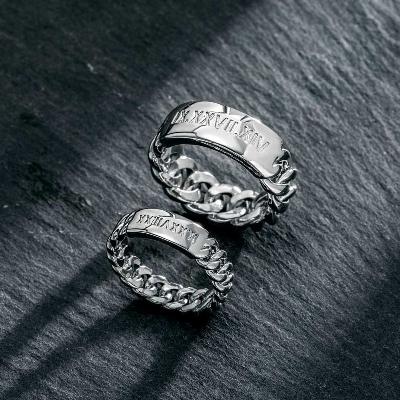Couple Personalized Engraved Cuban ID Ring