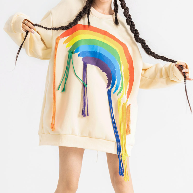 Rainbow Tassel Printed Sweatshirt