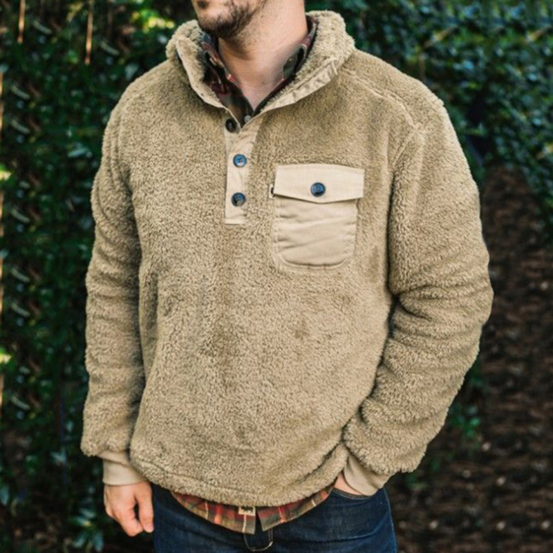 Casual Stitching Pocket Plush Sweatshirt