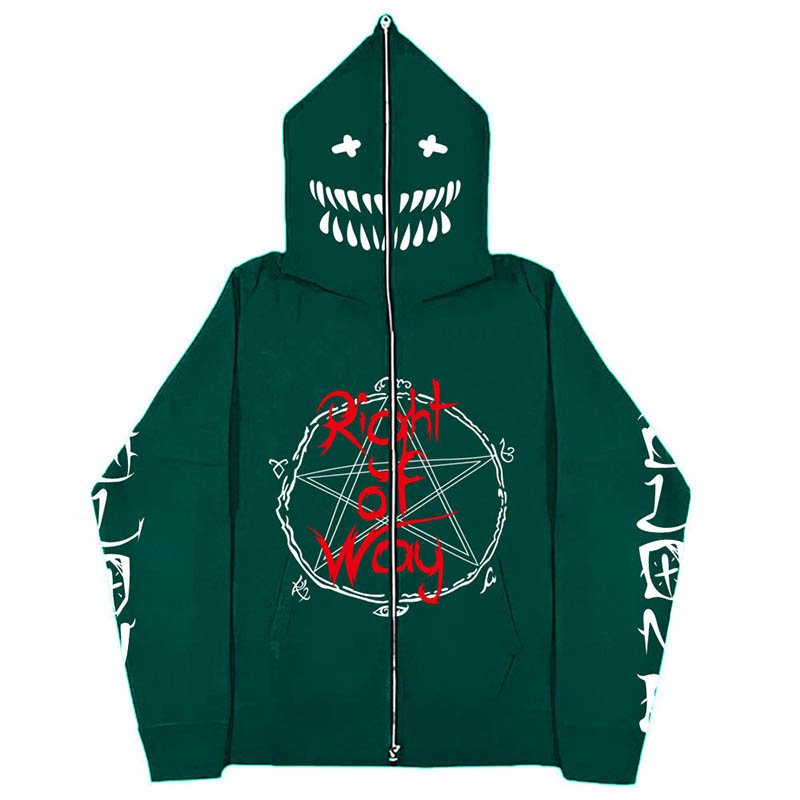 Y2K Scary Smile Print Zip Hoodie