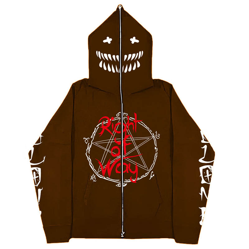 Y2K Scary Smile Print Zip Hoodie