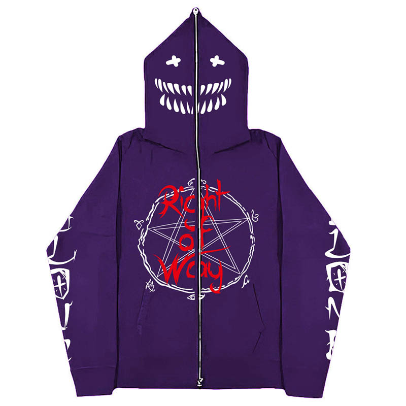 Y2K Scary Smile Print Zip Hoodie