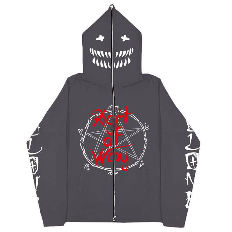 Y2K Scary Smile Print Zip Hoodie