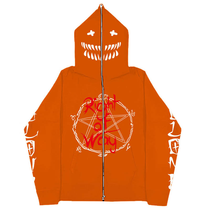 Y2K Scary Smile Print Zip Hoodie
