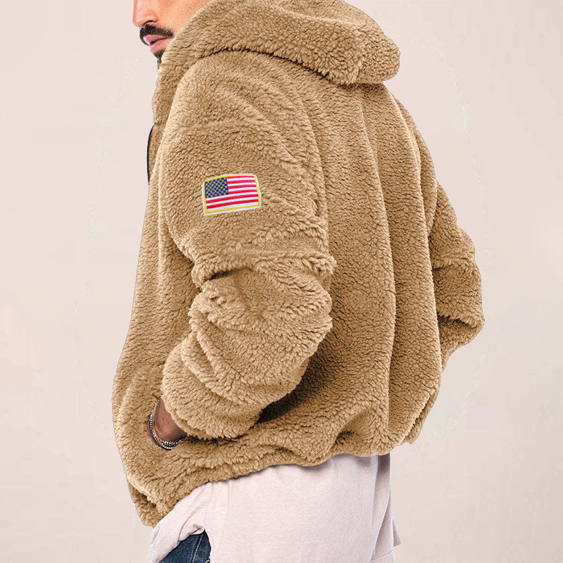 Double Sided Fleece Warm Hooded Flag Jacket