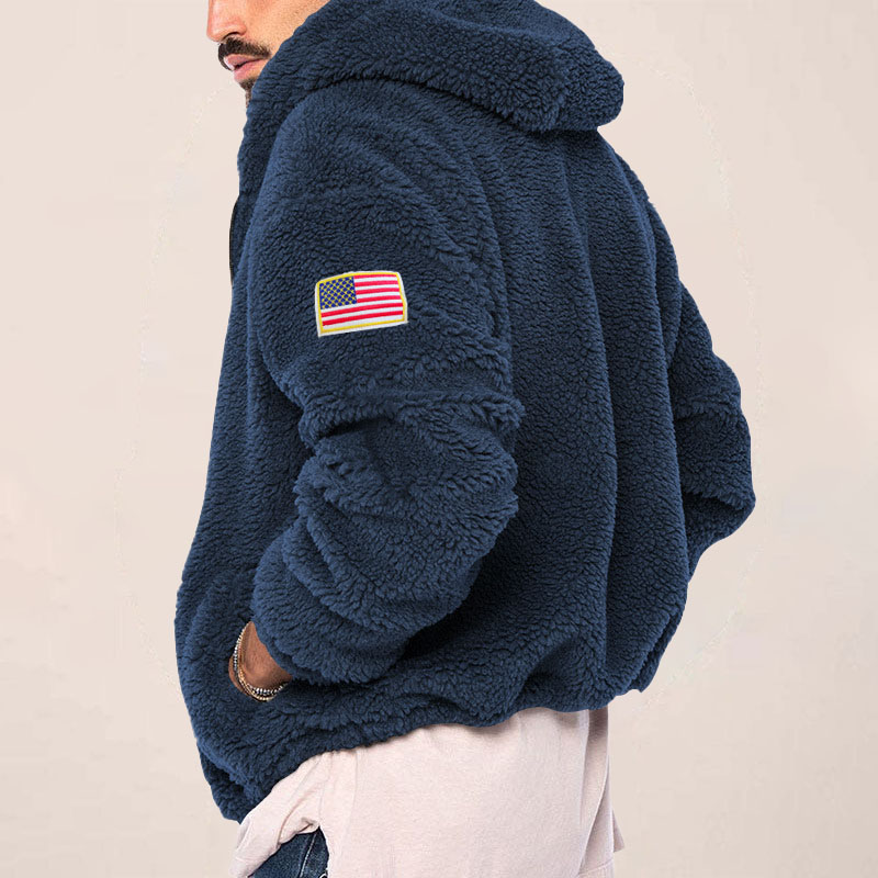 Double Sided Fleece Warm Hooded Flag Jacket