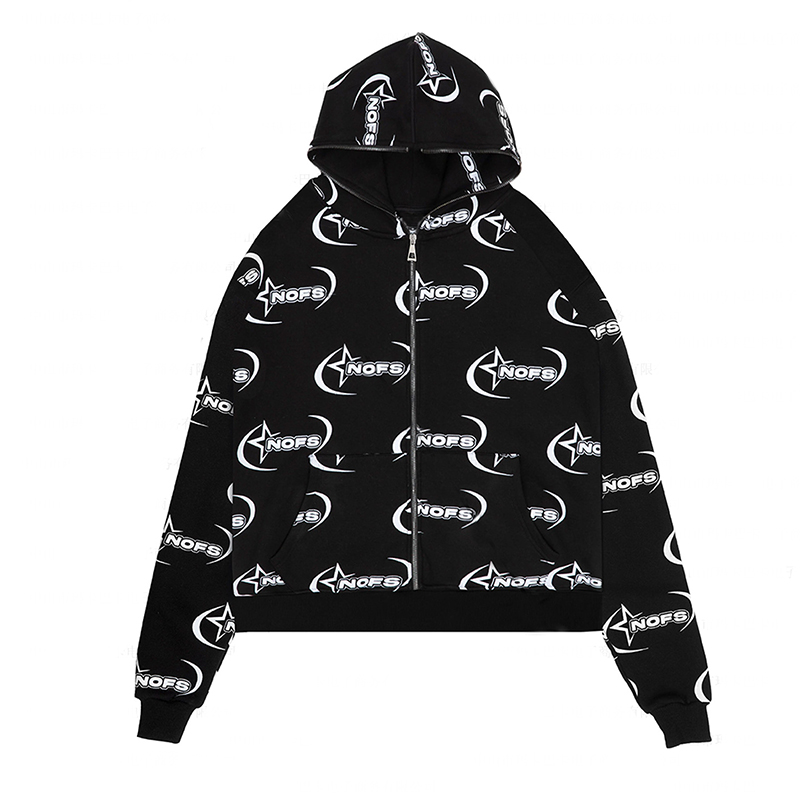Unisex Star Letter Print Full Chain Hoodie
