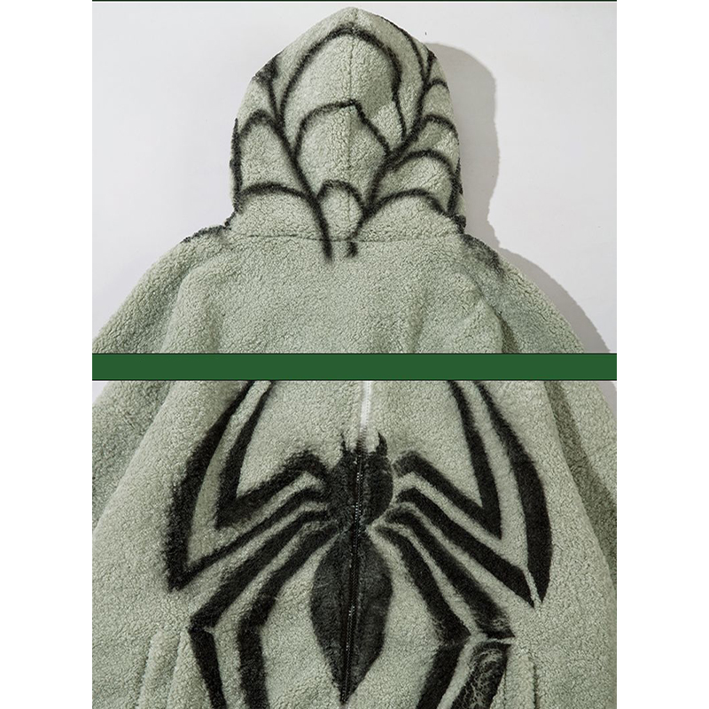 Unisex Polar Fleece Spider Print Zip Hoodie