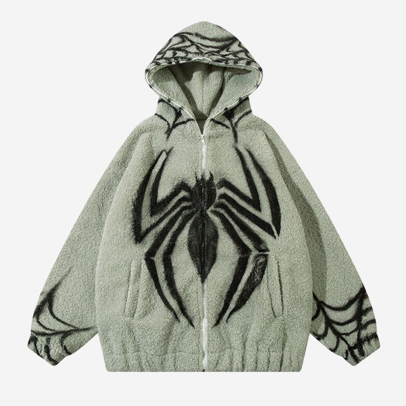 Unisex Polar Fleece Spider Print Zip Hoodie