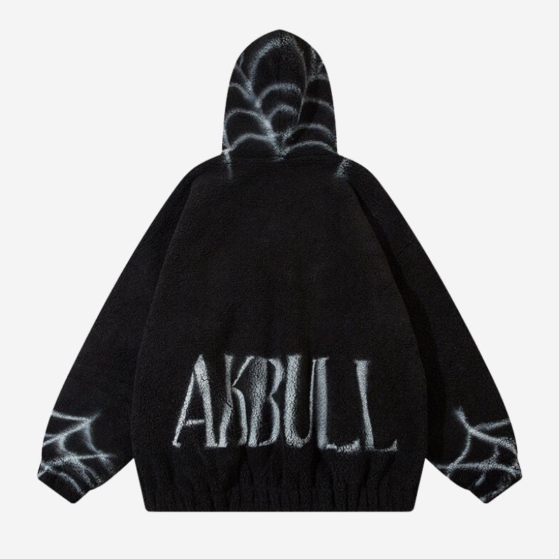 Unisex Polar Fleece Spider Print Zip Hoodie