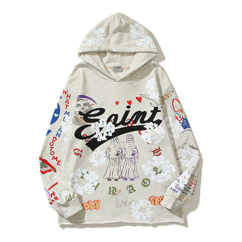 Kapok Graffiti Distressed Hole Retro Hooded Sweatshirt