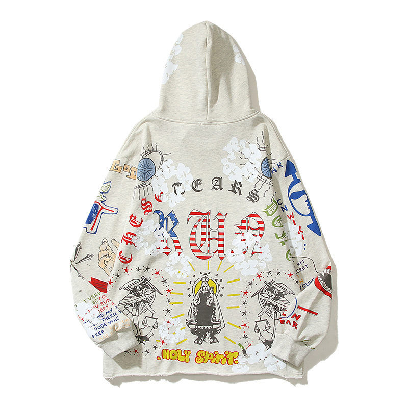 Kapok Graffiti Distressed Hole Retro Hooded Sweatshirt