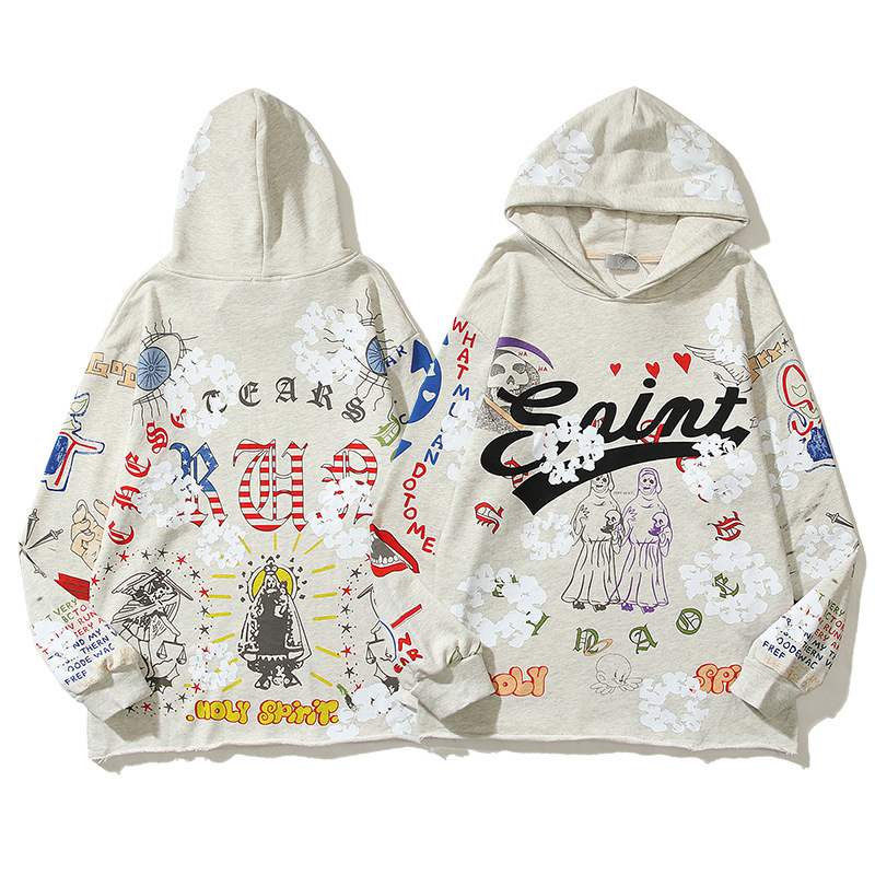 Kapok Graffiti Distressed Hole Retro Hooded Sweatshirt