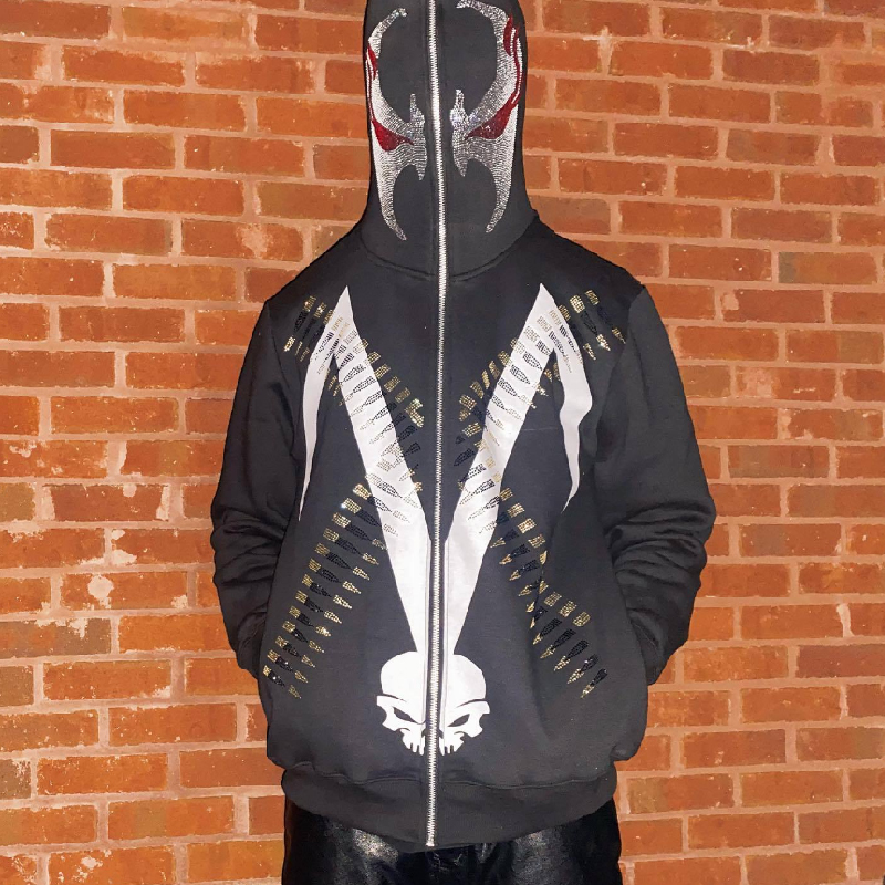 Vintage Gothic Printed Zipper Hoodie main image 1