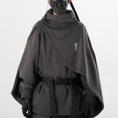 Functional Style Fake Two Piece Turtleneck Poncho Hoodie