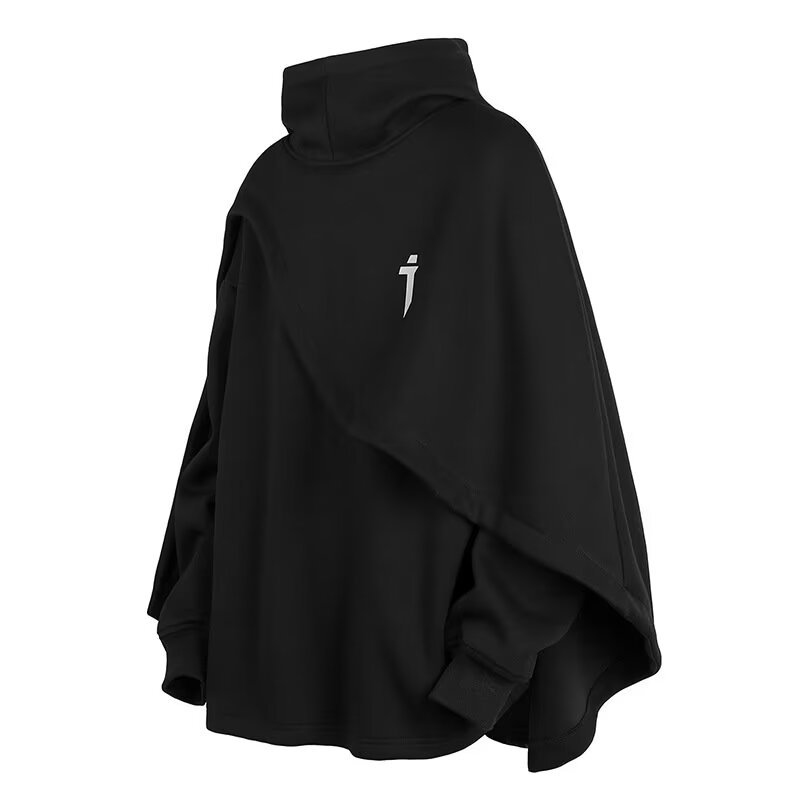Functional Style Fake Two Piece Turtleneck Poncho Hoodie