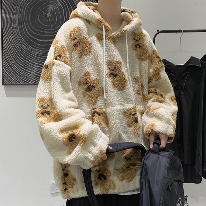 Cartoon Print Flannel Hoodie