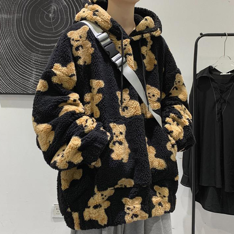 Cartoon Print Flannel Hoodie