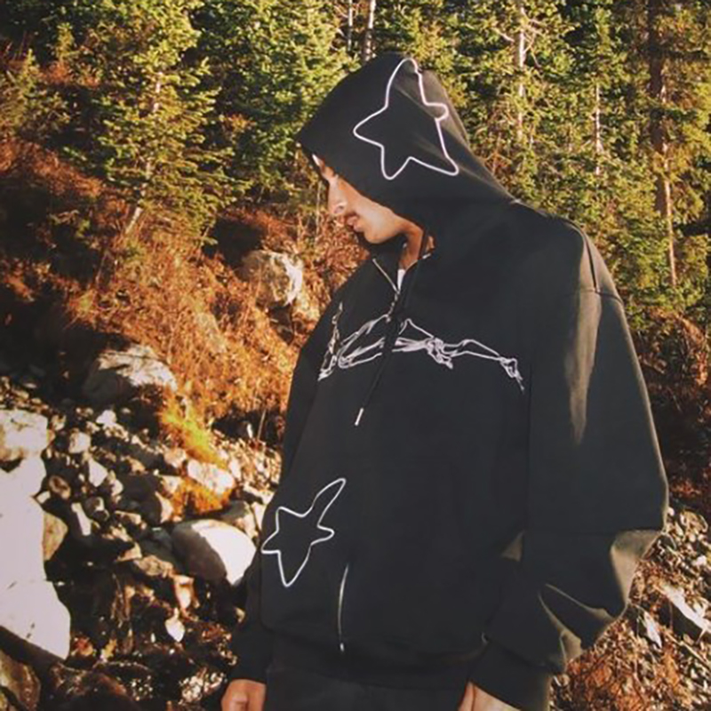 Unisex Zip Star Print Hoodie