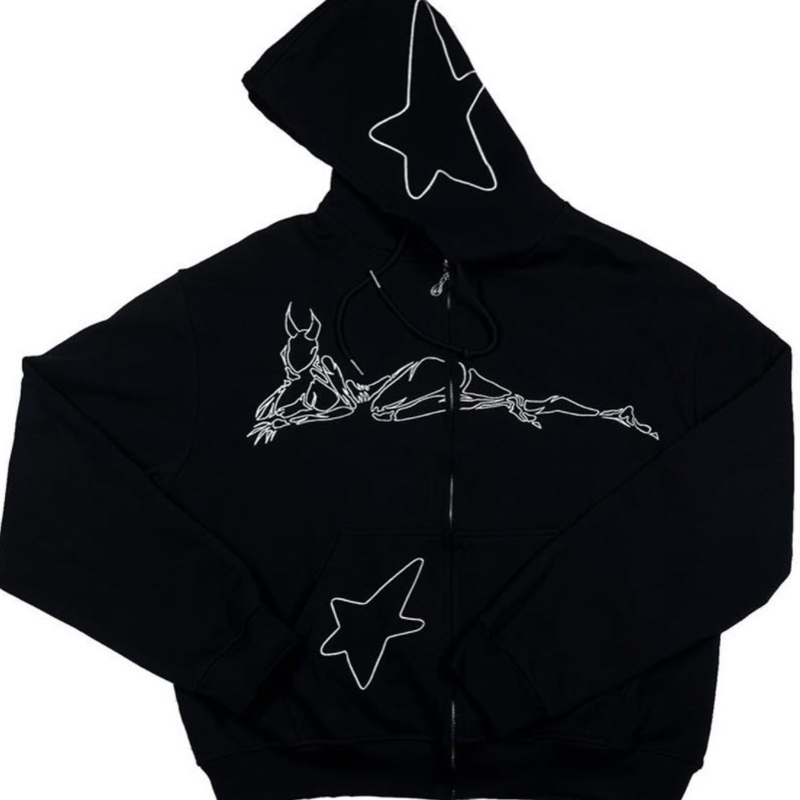 Unisex Zip Star Print Hoodie