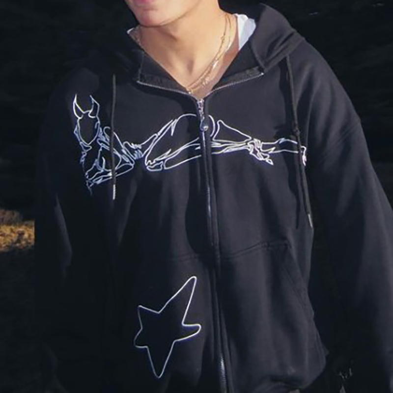 Unisex Zip Star Print Hoodie
