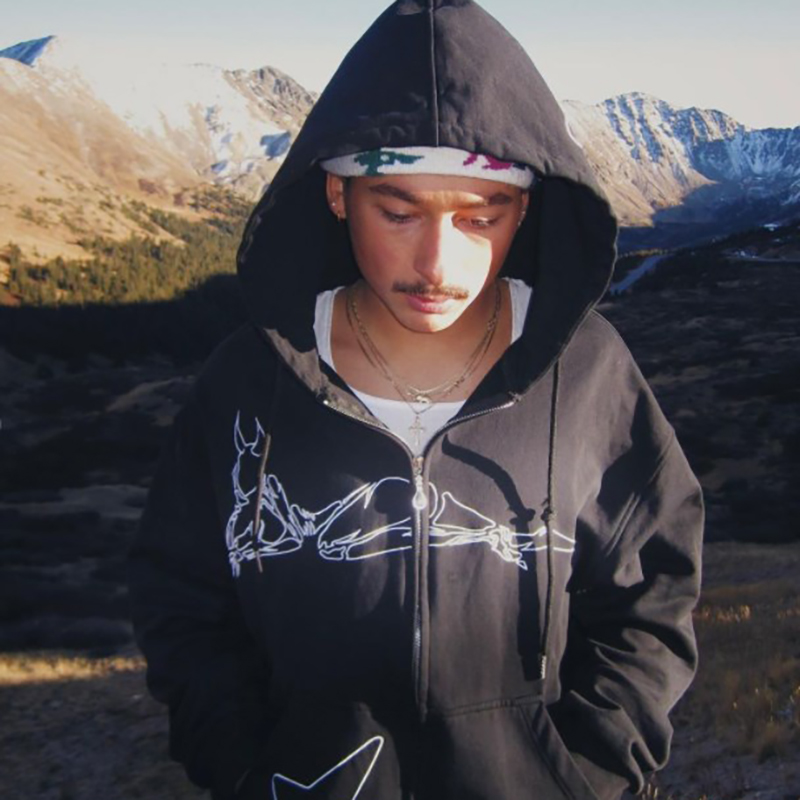 Unisex Zip Star Print Hoodie