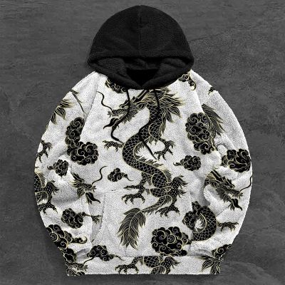 Year of The Dragon Printed Flannel Hoodie