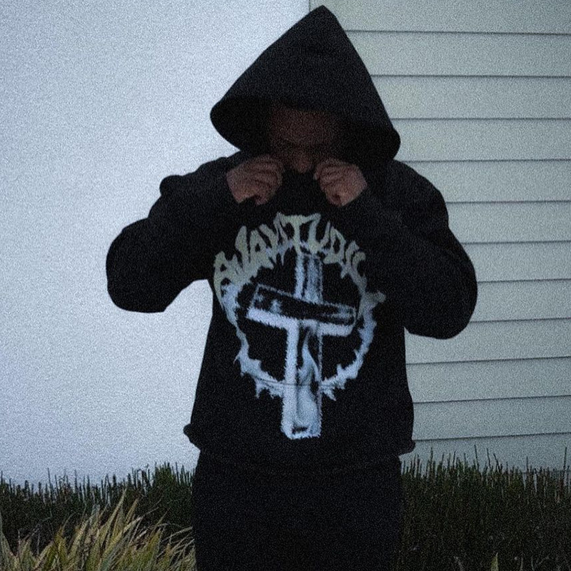 Retro Hip Hop Goth Cross Print Hoodie