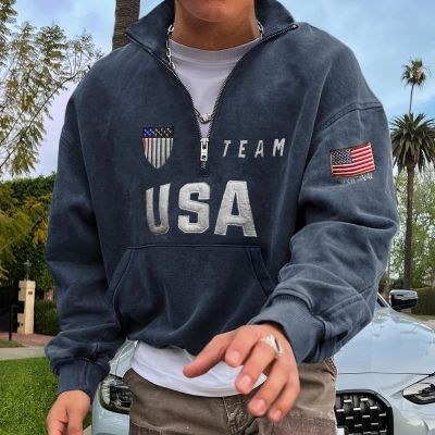 Hip Hop USA Printed Half Zip Sweatshirt