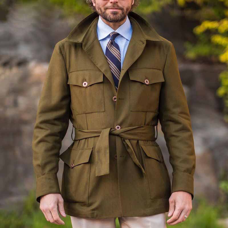 Medium Long Military Green Fitted Trench Jacket
