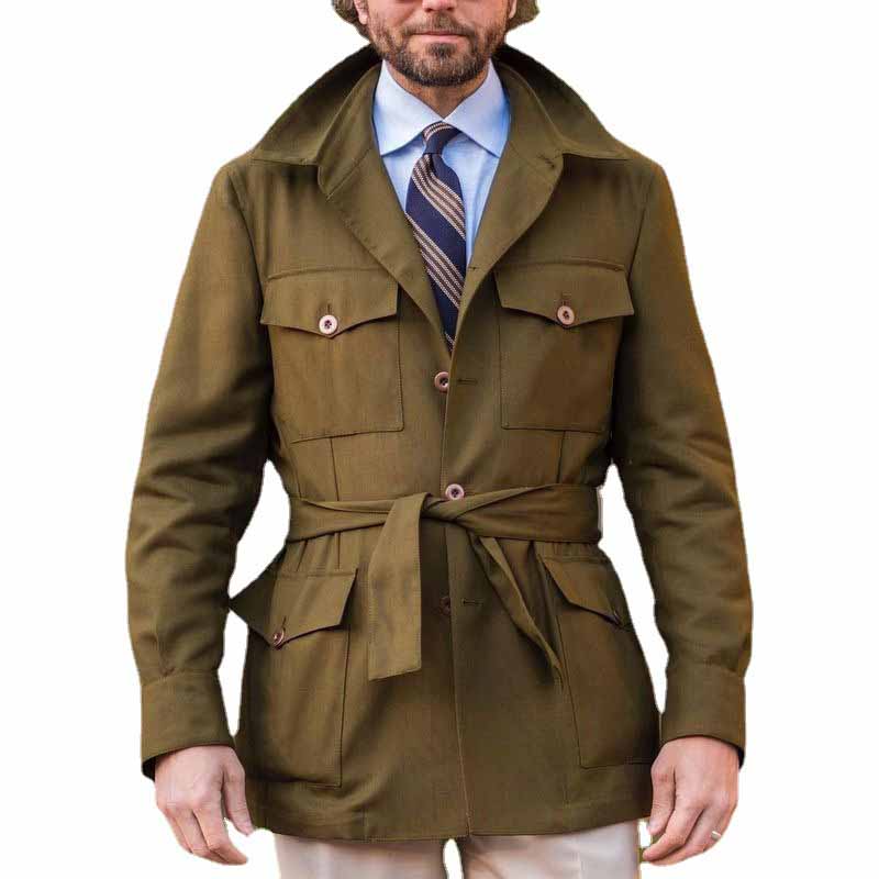 Medium Long Military Green Fitted Trench Jacket