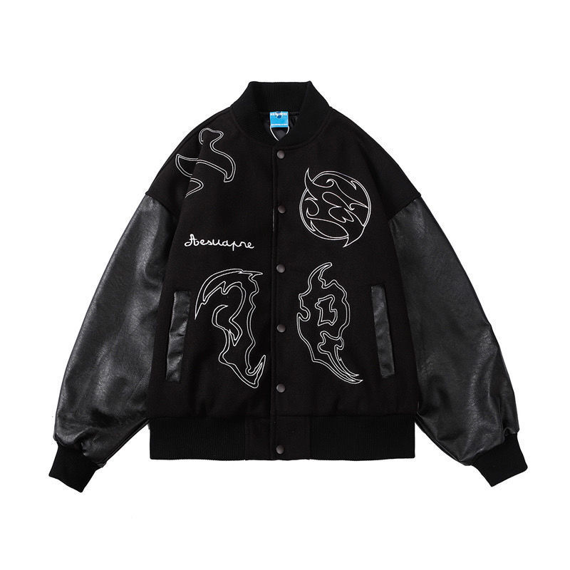 Street Embroidered Patchwork Leather Jacket