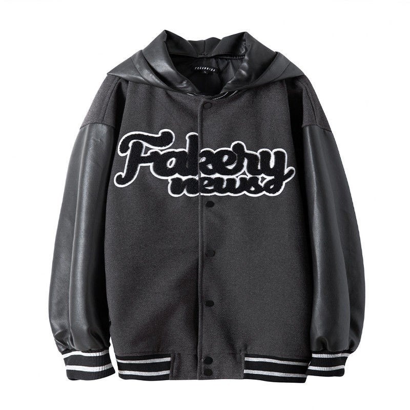 Hip Hop Retro Embroidered Leather Hooded Jacket