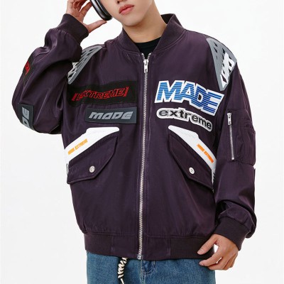 Bomber Loose Racing Suit Jacket with American Pattern Lettering