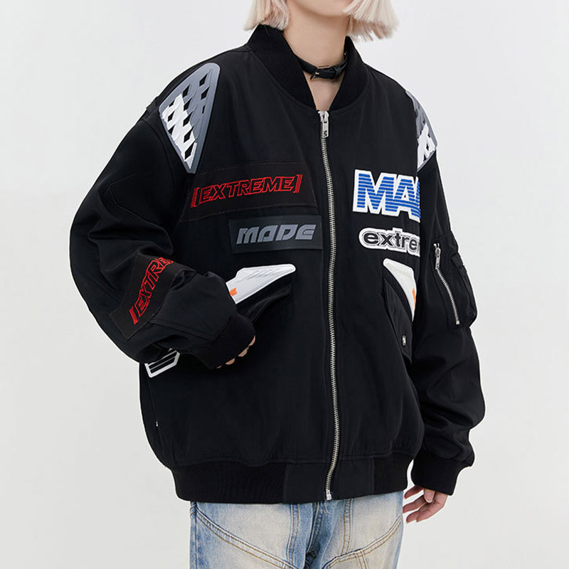 Bomber Loose Racing Suit Jacket with American Pattern Lettering