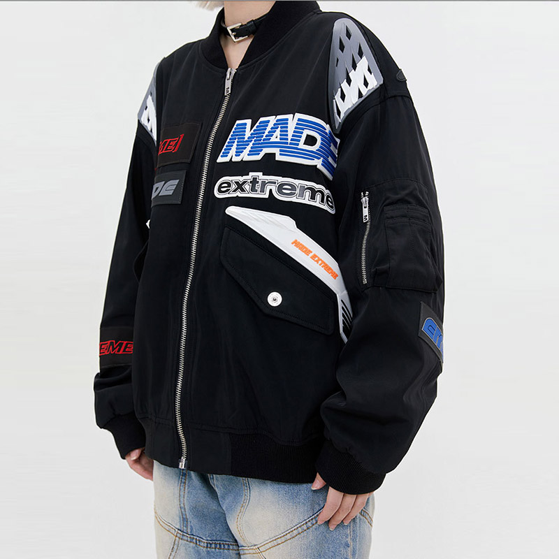 Bomber Loose Racing Suit Jacket with American Pattern Lettering