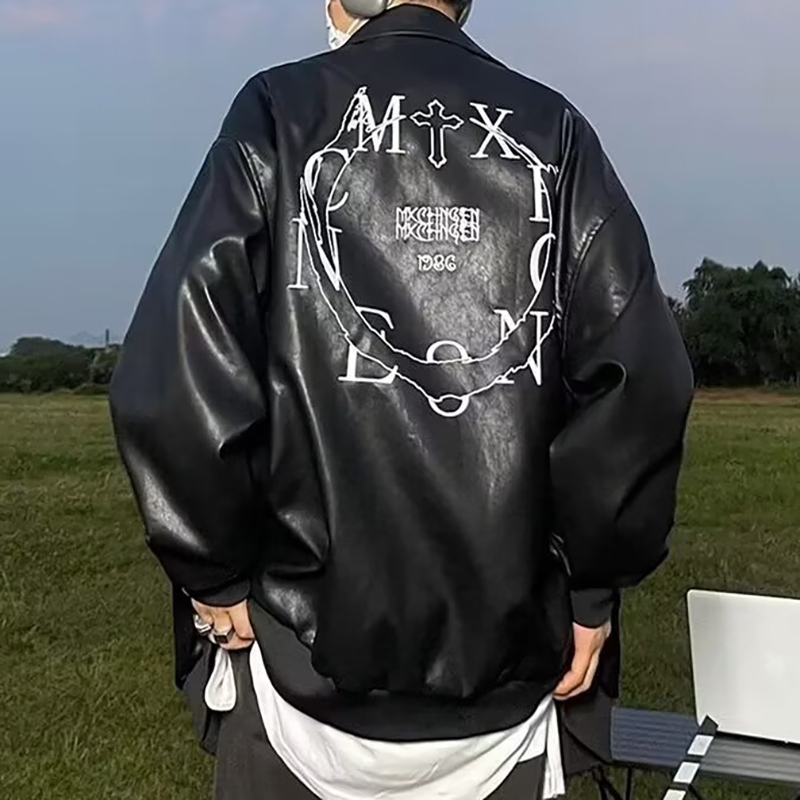 Street Hip Hop PU Leather Embroidered Motorcycle Jacket