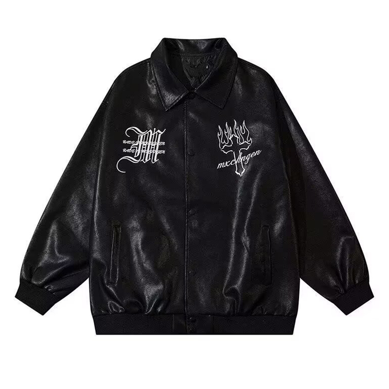 Street Hip Hop PU Leather Embroidered Motorcycle Jacket