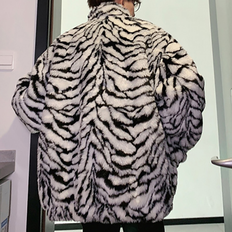 Zebra Print Faux Fur Plush Coat