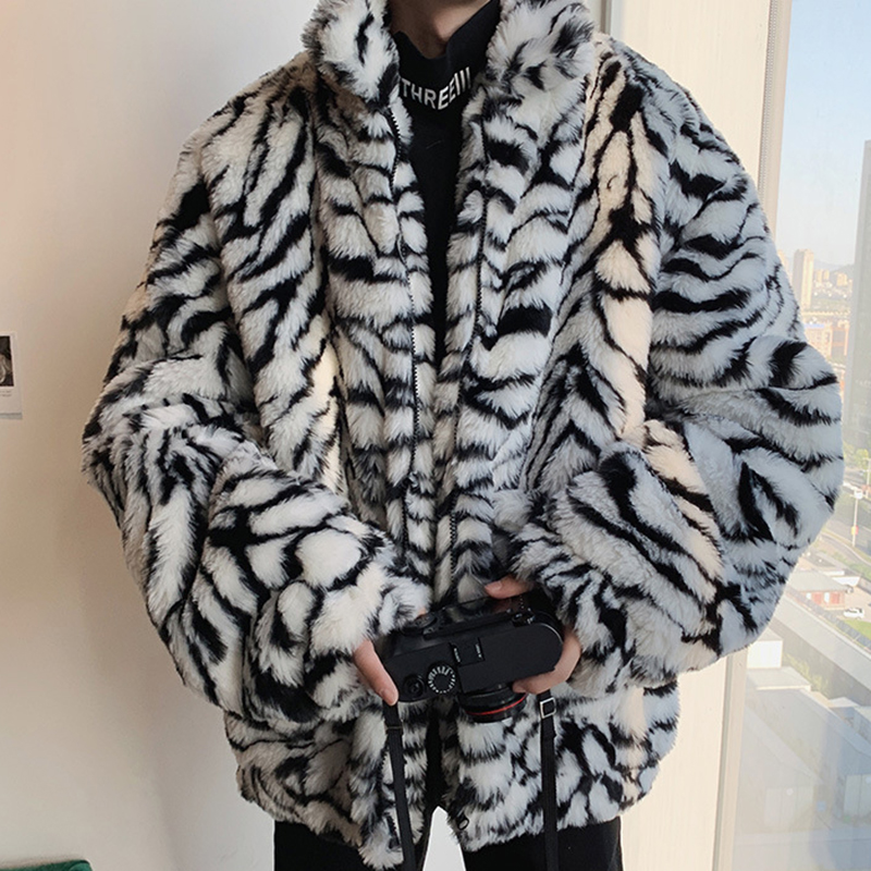 Zebra Print Faux Fur Plush Coat