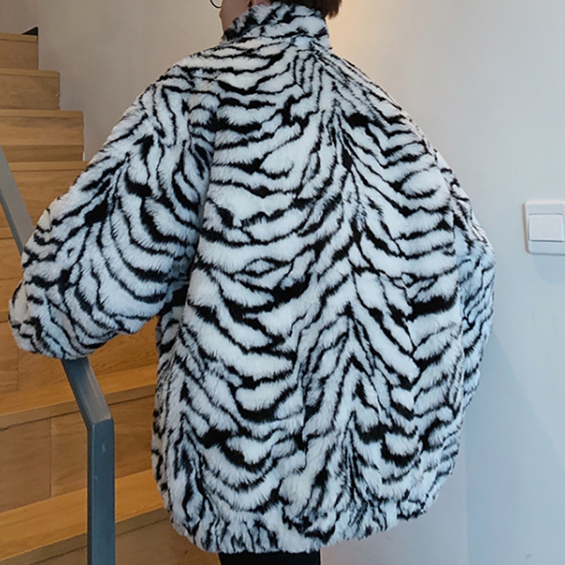 Zebra Print Faux Fur Plush Coat