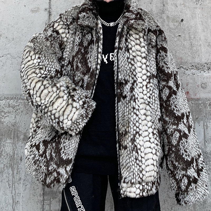 Lambswool Faux Fur Snake Print Coat